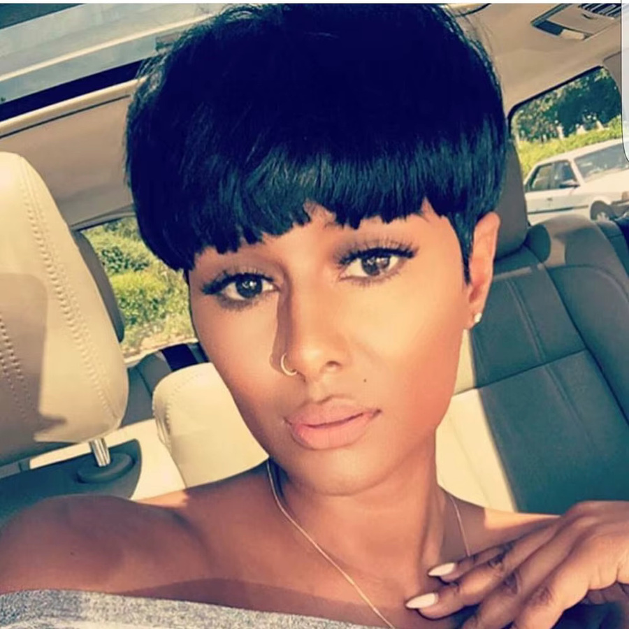 OYM HAIR Pixie-Schnitt Haarperücke, brasilianisches Echthaar, Schwarz, Damen - Bild 5