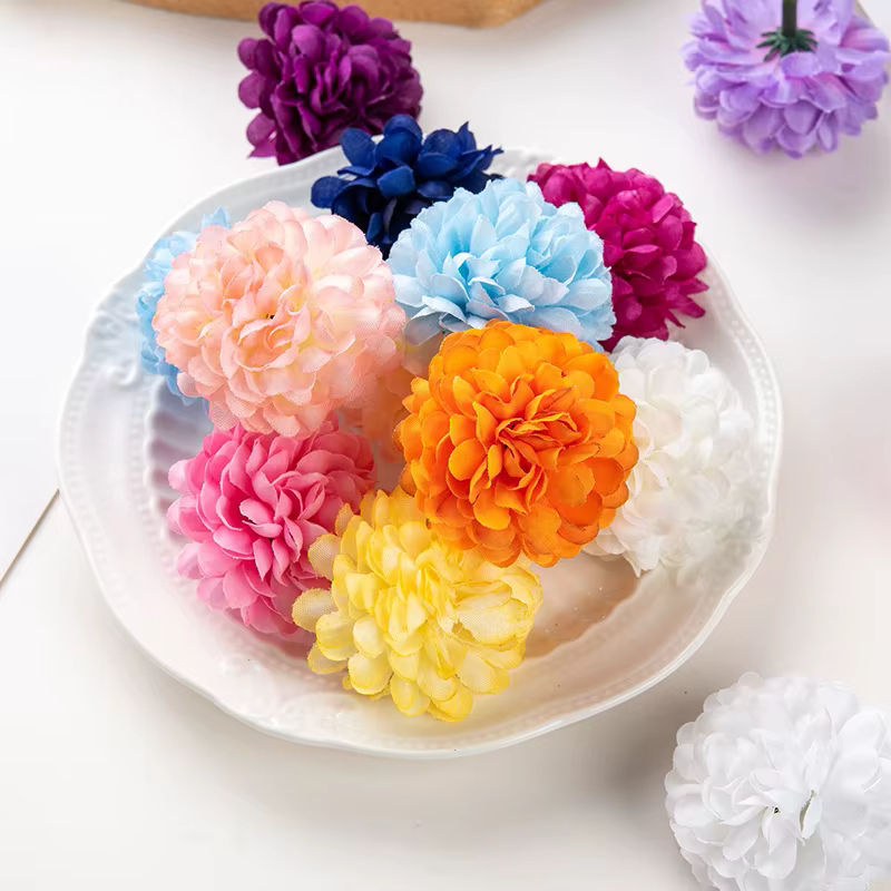 10 Stück künstliche mehrschichtige Seiden-Chrysanthemenköpfe von smr in Grün und Multicolour, Durchmesser: 5 cm, ideal für Hochzeitsdekoration und DIY-Projekte - Bild 5