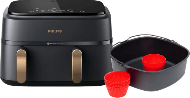 Philips 3000 Series Dual Basket Heißluftfritteuse NA352/00 in Schwarz mit Backset - Bild 1