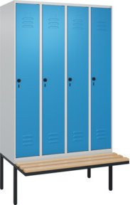 C+P Spind Classic PLUS Garderobenschrank mit Sitzbank, 4 Abteile, Sicherheits-Drehriegel und 3 Garderobenhaken, B/T/H: 212 x 120 x 81,5 cm - Bild 1