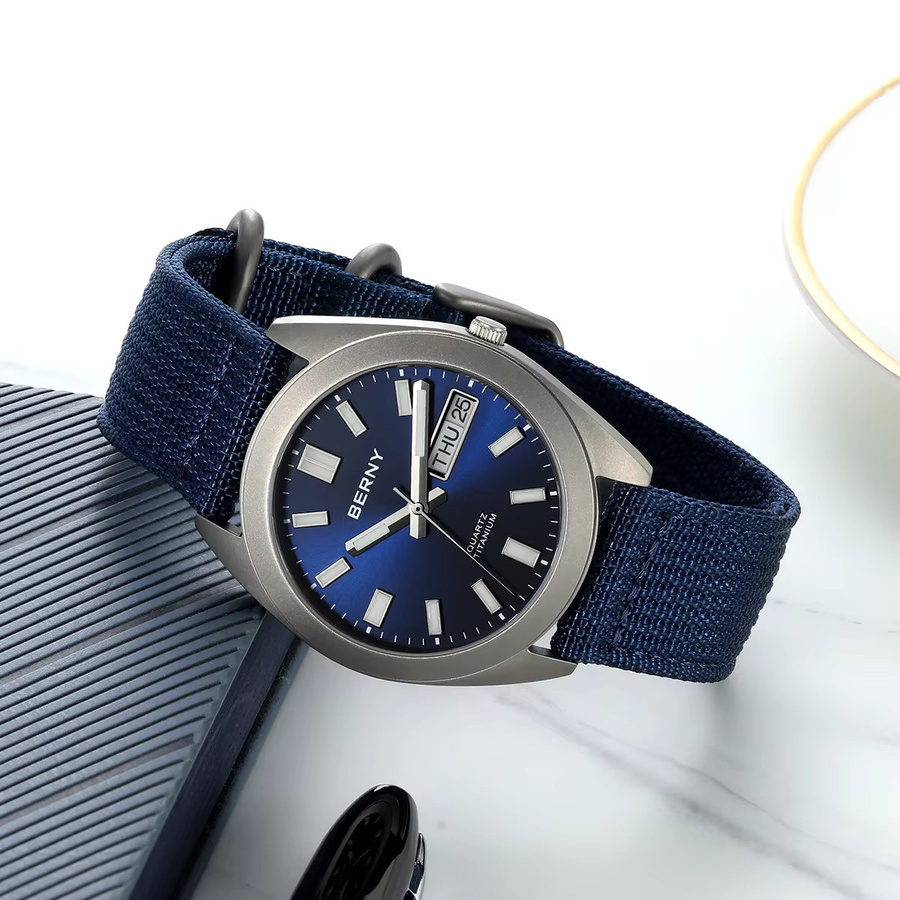 BERNY Armbanduhr Titan, Quarz, Blau, Textil/NATO, Herren - Bild 3