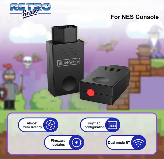 RetroScaler Blueretro NES Wireless-Empfangsadapter in Schwarz für NES-Konsolen, PS3, PS4 sowie 8Bitdo, Ipega9076 und Switch Joycon-Controller via Bluetooth - Bild 1