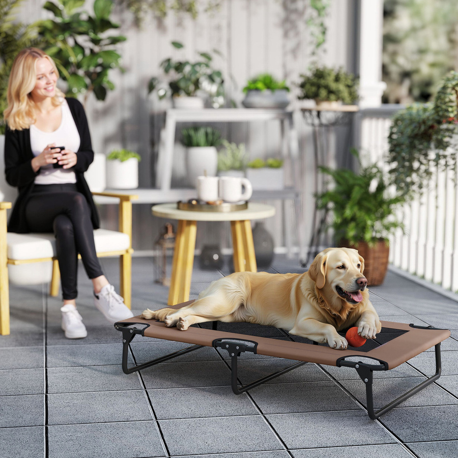PawHut Erhöhtes Hundebett klappbar für große Hunde in Braun mit atmungsaktivem Texteline-Netz und Oxford-Stoff, B/T/H: 107 x 61 x 20 cm - Bild 2