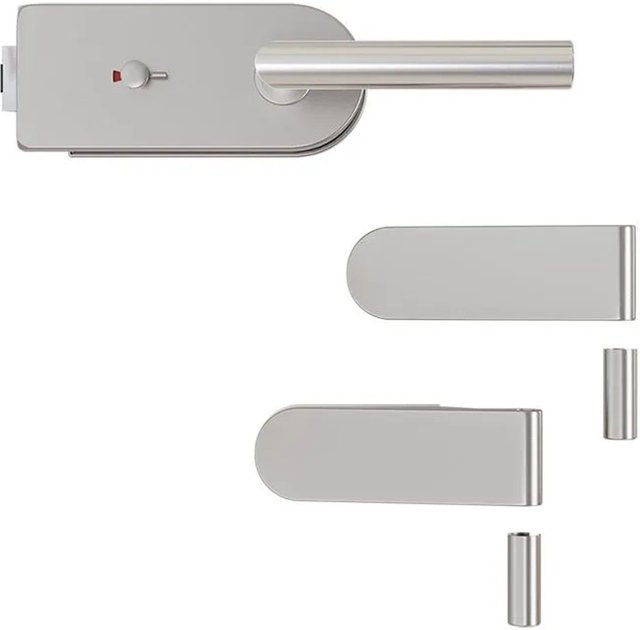 Hansaglas Glastürbeschlag Studio WC- und Sanitärschloss Set aus Edelstahl in Silber - Bild 1