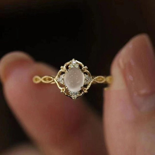 Huitan Eheringe Damen, Mondstein, Zirkonia, Kristall, Gold, Kupfer - Bild 1