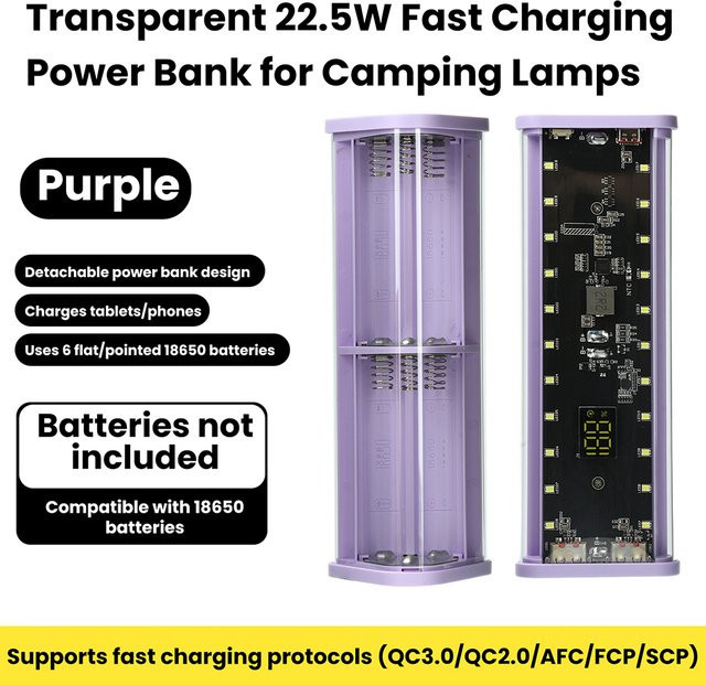 Aideepen DIY Powerbank Gehäuse für 6x 18650 Akkus, 22,5 W Schnellladefunktion, Transparent/Schwarz mit USB-C Port - Bild 1