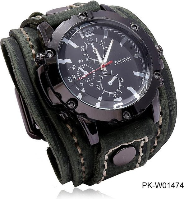 YIRAN Armbanduhr, Analoguhr, Quarz, Leder, Grau, Unisex - Bild 1