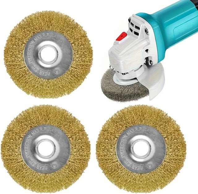 3-teiliges Kupferdrahtbürsten-Set in Gold mit Stahldrahtverbinder zur Rostentfernung, zum Schleifen und Reinigen für den Winkelschleifer oder die Handnutzung - Bild 1