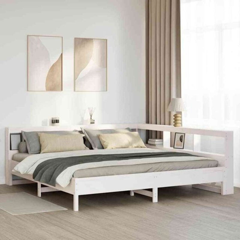 Massivholzbett aus Kiefer mit Regal in Weiß von Vidaxl, B/T: 200 x 200 cm - Bild 1