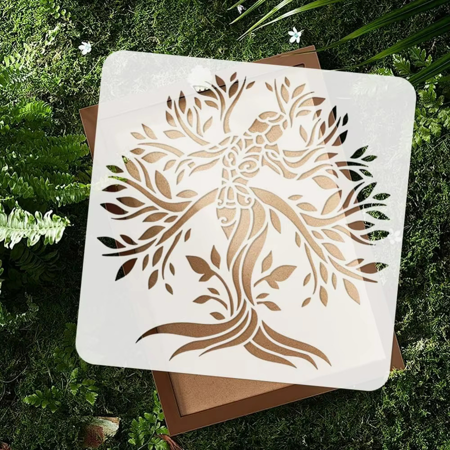 Baum des Lebens Wandschablone Mandala Frau Vorlage aus Kunststoff, B/B: 30 x 30 cm - Bild 3