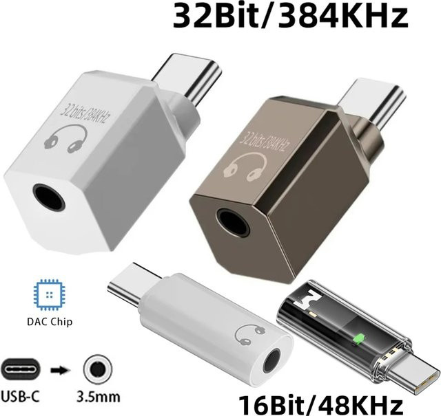 BSN USB-C auf 3,5 mm Kopfhöreranschluss-Konverter mit Hi-Res Audio Amp DAC 32Bit/384KHz Digitaler Audio-Adapter in Weiß - Bild 1