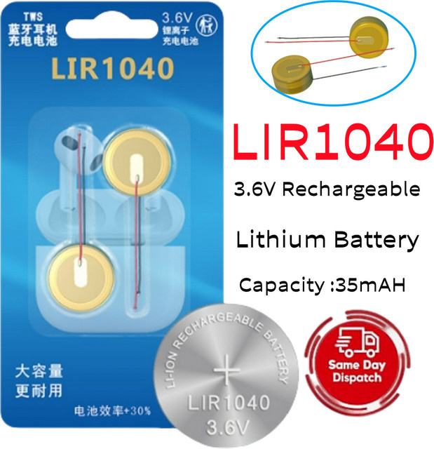 NDNNAS LIR1040 Knopfbatterie mit Stahlgehäuse in Silber, 3,6V 35mAh für TWS Bluetooth-Kopfhörer - Bild 1