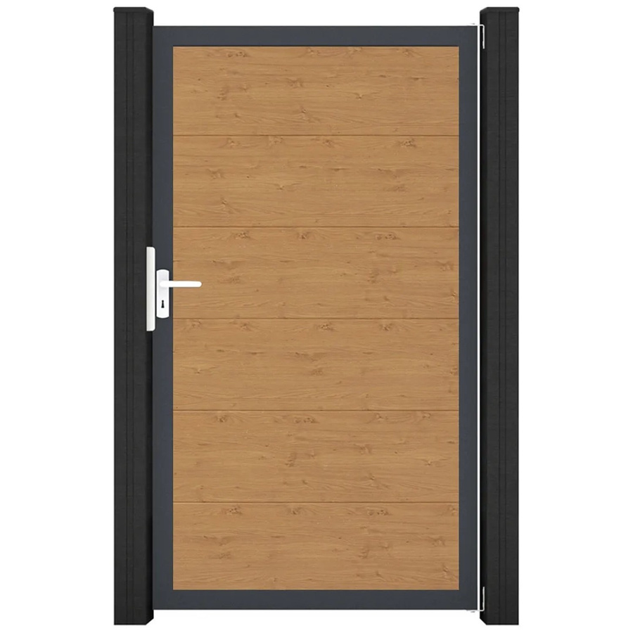 GroJa Steckzaun Tor BasicLine Universal-DIN DB in Asteiche Natur aus BPC und Aluminium in Braun - Bild 2