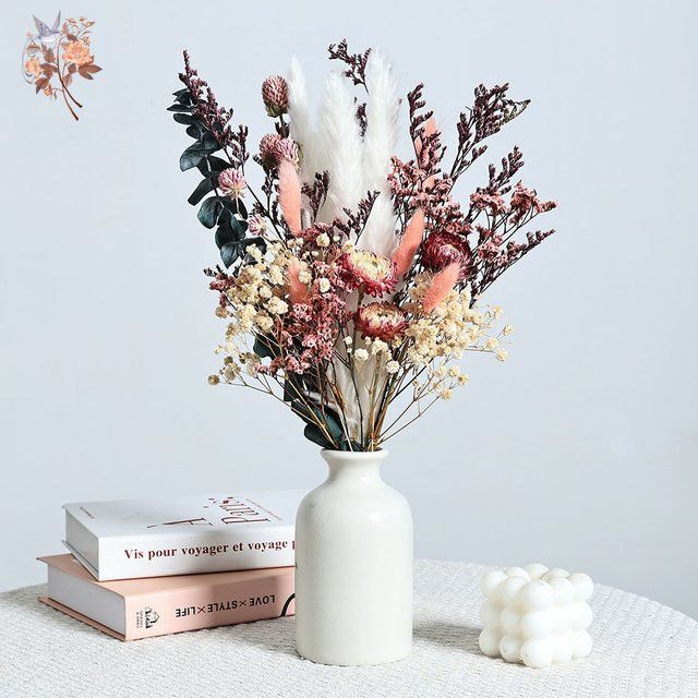 Bunter Trockenblumenstrauß von YN HI FLOWER ENJOY YOUR LIFE mit Helichrysum Bracteatum und Eukalyptus im Boho Chic Stil für Hochzeiten und Home Decor - Bild 1