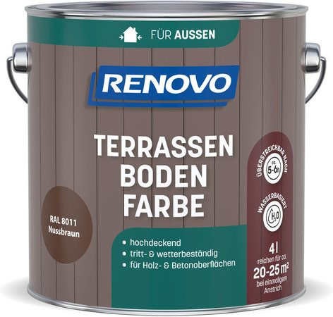RENOVO Terrassenbodenfarbe Wasserbasiert Nussbraun RAL 8011 Satinmatt 4,0 l - Bild 1