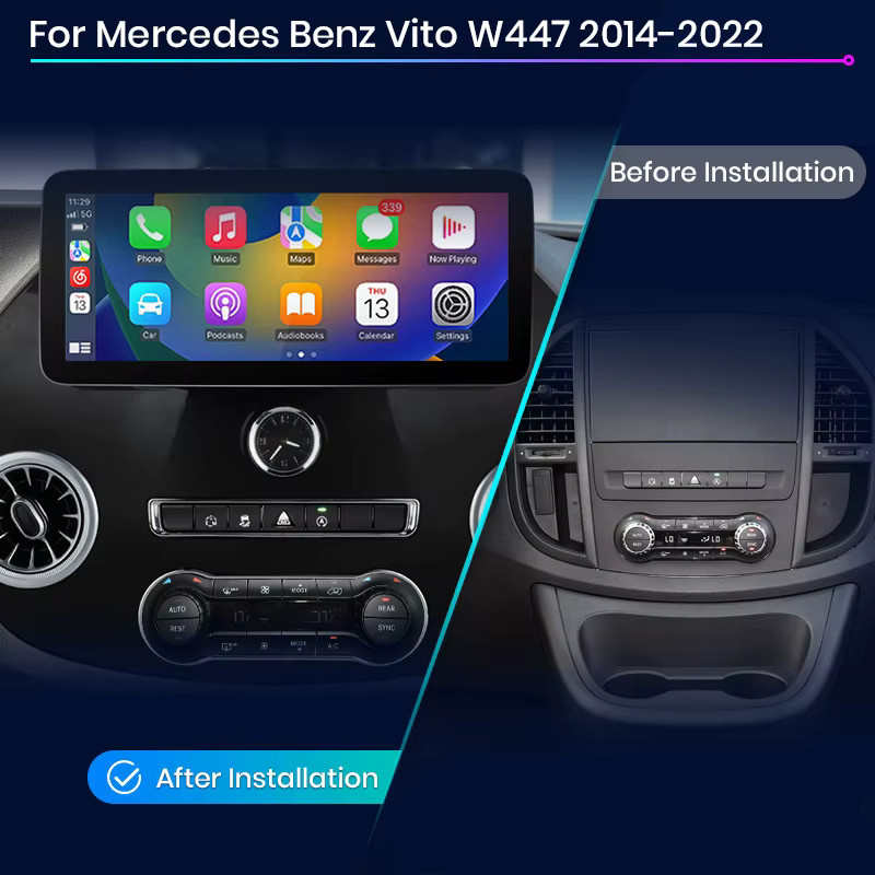 Junsun Kabelloses CarPlay und Android Auto Radio für Mercedes Benz Vito W447 2014-2022 mit 12,3 Zoll Display, 4G, GPS und Bluetooth in Schwarz - Bild 2