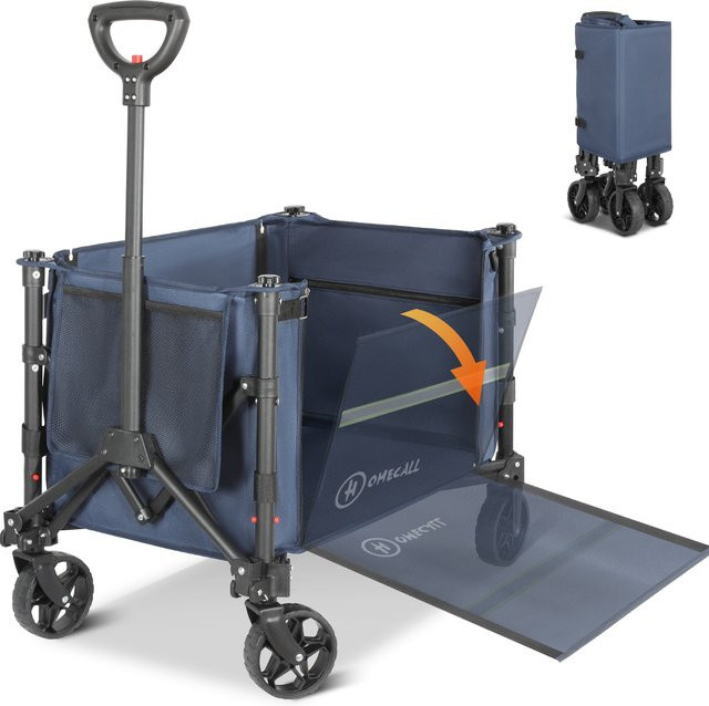 HOMECALL Bollerwagen Handwagen Dunkelblau mit 120L Volumen und bis zu 100KG Traglast für Garten, Camping und Einkäufe - Bild 1