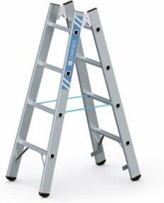 ZARGES Coni B LM-Stehleiter aus Aluminium in Silber mit 2 x 4 Sprossen und Gummifüßen