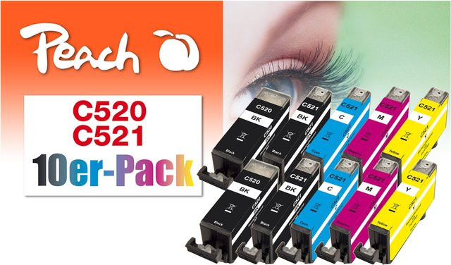 Peach C520 Druckerpatronen XL Set für Canon Pixma MP 560 und IP 3600, ersetzt PGI-520 und CLI-521, 10er Pack (wiederaufbereitet) - Bild 1