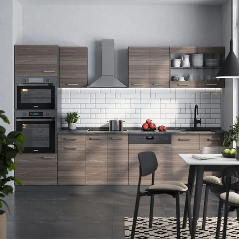 Vicco Küchenzeile R-line in Grau und Anthrazit mit Hochschrank, Breite: 300 cm, Höhe: 207 cm, Tiefe: 60 cm - Bild 1