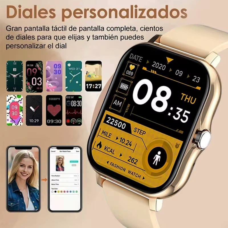 LAXASFIT Smartwatch mit 1,85 Zoll HD-Bildschirm und Bluetooth-Anruffunktion in Grau und Gold - Bild 2