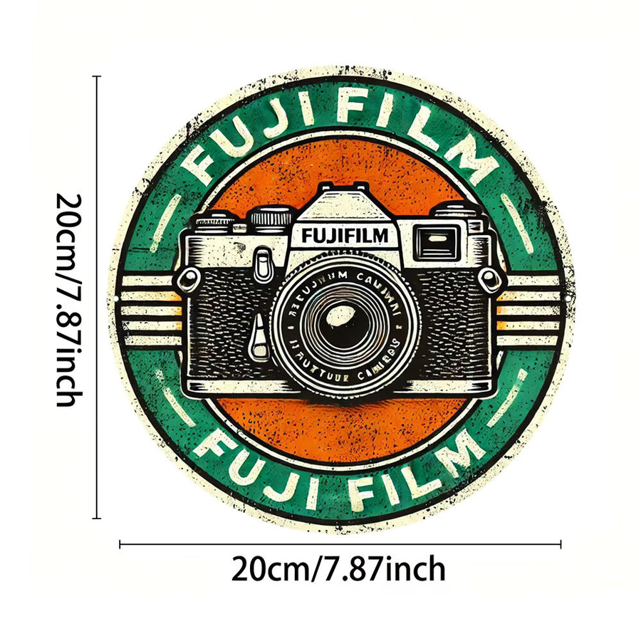 Potdemiel Fuji Film Vintage Metall-Wandkunstschild mit Retro-Kamera-Design, rund, Mehrfarbig, Durchmesser: 20,32 cm - Bild 3