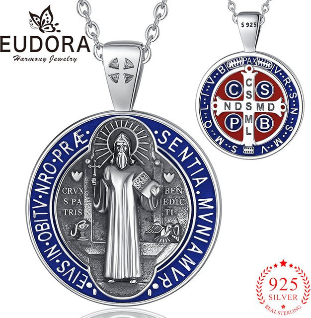 Eudora Halskette, 925 Silber, Heiliger Benedikt, Emaille-Amulett, Unisex - Bild 1