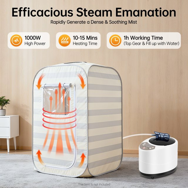 Bymaocar Sauna-Dampfmaschine mit 1000 W, tragbarer Sauna-Dampfgarer in Weiß mit 3 l Kräuterbox und Fernbedienung - Bild 1