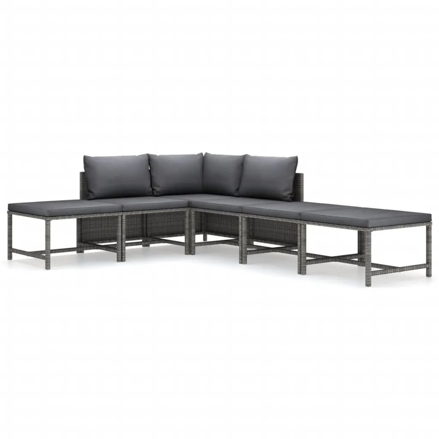 vidaXL 6-tlg Garten-Lounge-Set aus Poly Rattan mit Kissen in Grau - Bild 2