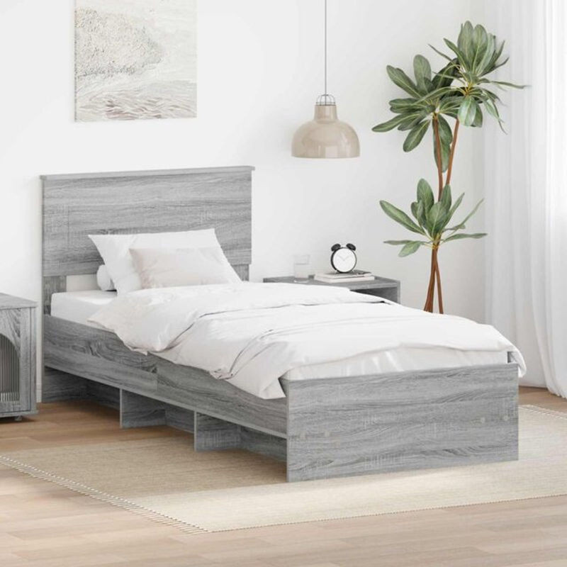 vidaXL Bettrahmen mit Kopfteil in Grau aus Holzwerkstoff für Einzelbetten B/T/H: 80 x 200 x 90 cm - Bild 1