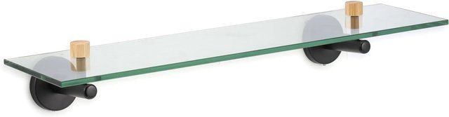 MSV Wandregal Iana Schwarz Matt mit Bambus und Glas, B/T/H: 50 x 13,4 x 7,2 cm - Bild 1