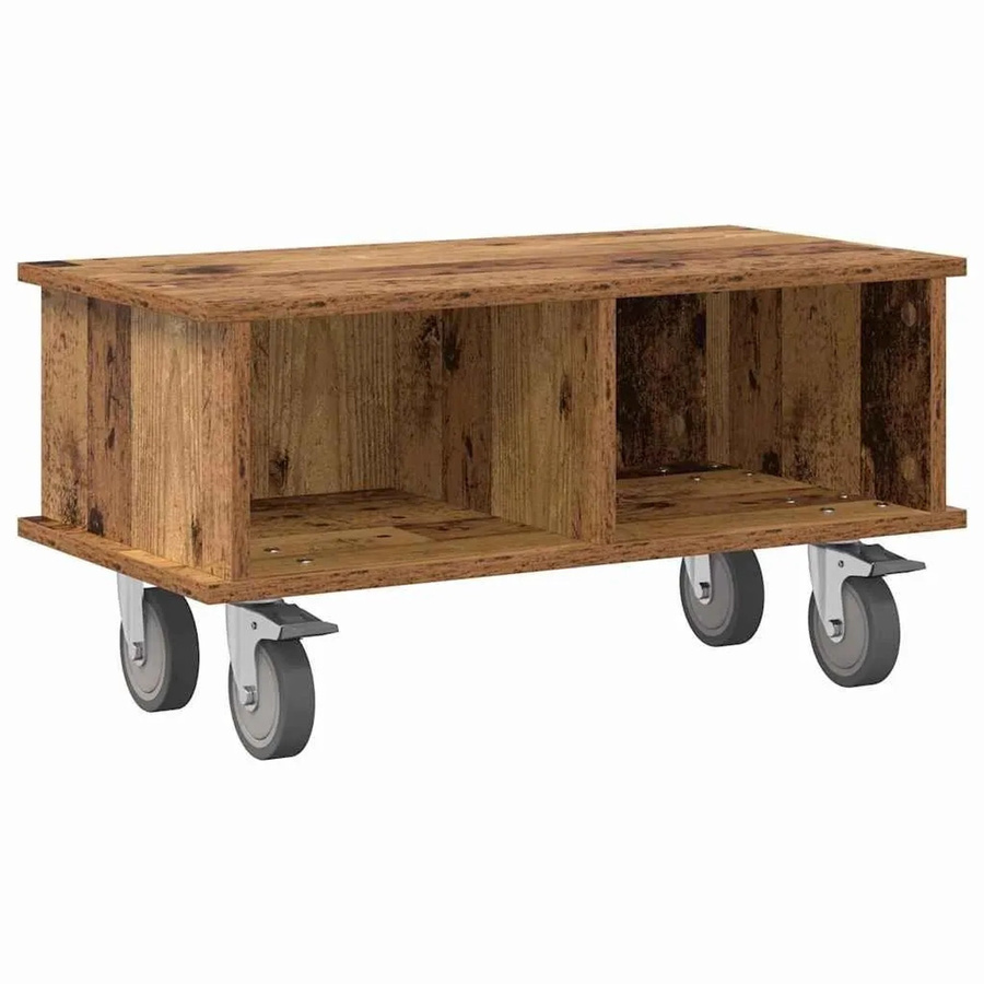 vidaXL TV-Ständer aus Altholz in Braun mit Rollen und Medienfächern, B/T/H: 68,5 x 35 x 35 cm - Bild 2