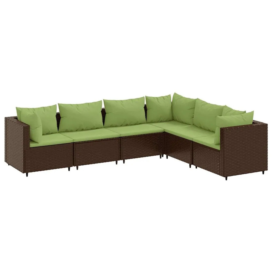 vidaXL 6-tlg Garten-Lounge-Set in L-Form aus braunem PE-Rattan mit Polsterkissen und pulverbeschichtetem Stahlgestell - Bild 2