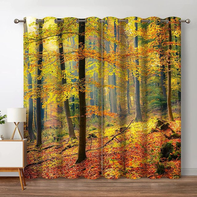 Verdunkelungsvorhang mit Naturmotiv Wald und Wasserfall von A Family Of Home Textiles, Mehrfarbig, B/H: 50 x 160 cm, 2er-Set - Bild 1