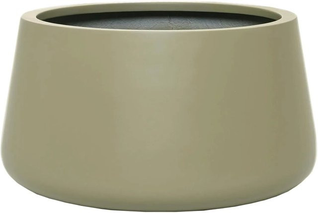 Vivanno Blumentopf Gordo in Schlammgrün, bauchige runde Form aus Fiberglas, B/T/H: 38 x 38 x 21 cm - Bild 1