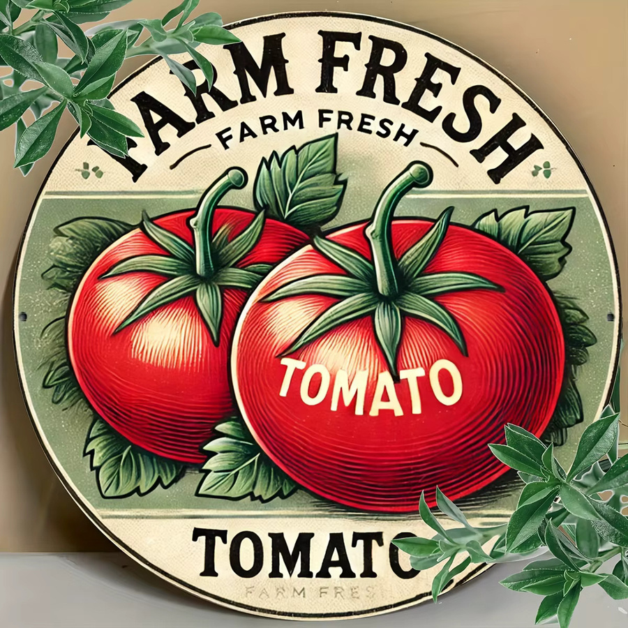 Potdemiel Farm Fresh Tomate Rundes Metall-Blechschild in Vintage-Optik, Durchmesser: 20,3 cm - Bild 2