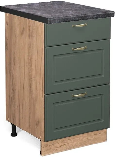 Vicco Küchenunterschrank Fame-Line in Grün-Gold und Anthrazit im Landhausstil mit Soft-Close-Türen und Schubladen, B/T/H: 50 x 60 x 82 cm - Bild 1