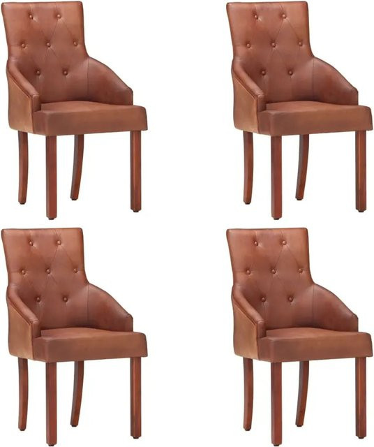 4er Set vidaXL Esszimmerstühle aus echtem Ziegenleder und Akazienholz in Braun im Vintage-Design - Bild 1