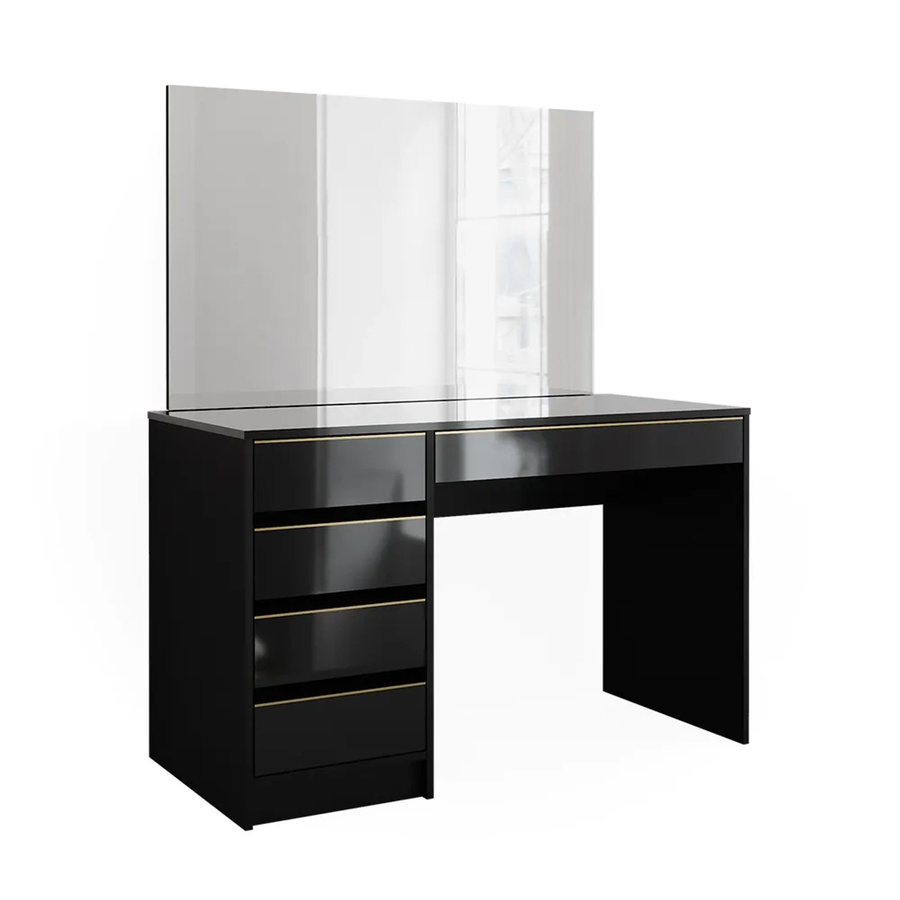 Vicco Schminktisch Sherry in Schwarz Hochglanz mit Gold-Akzenten, Spiegel und 5 Schubladen, B/T/H: 120 x 75 x 75 cm - Bild 3