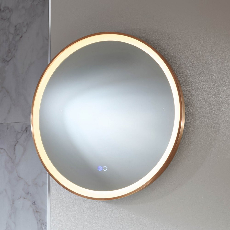Runder Wandspiegel Camila von Hudson Reed mit LED-Beleuchtung und Touch-Schalter in Kupfer und Gold, Durchmesser: 60 cm - Bild 1