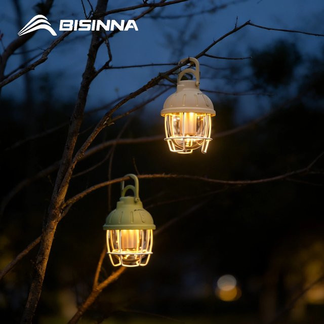 BISINNA Camping-Laterne in Grün, wiederaufladbare Zeltleuchte mit 1800 mAh und 130 Lumen, wasserdichte Outdoor-Notfalllampe mit Haken und warmweißem Licht - Bild 1