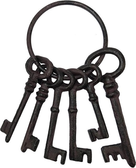Deko Schlüsselbund Nostalgie in Braun aus Gusseisen im Vintage Antik-Stil mit 6 Schlüsseln - Bild 1