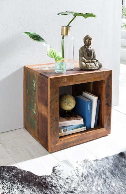 Beistelltisch KALKUTTA von Wohnling aus recyceltem Mango Massivholz in Braun im Shabby Chic Design B/H/T: 45 x 45 x 35 cm - Bild 1