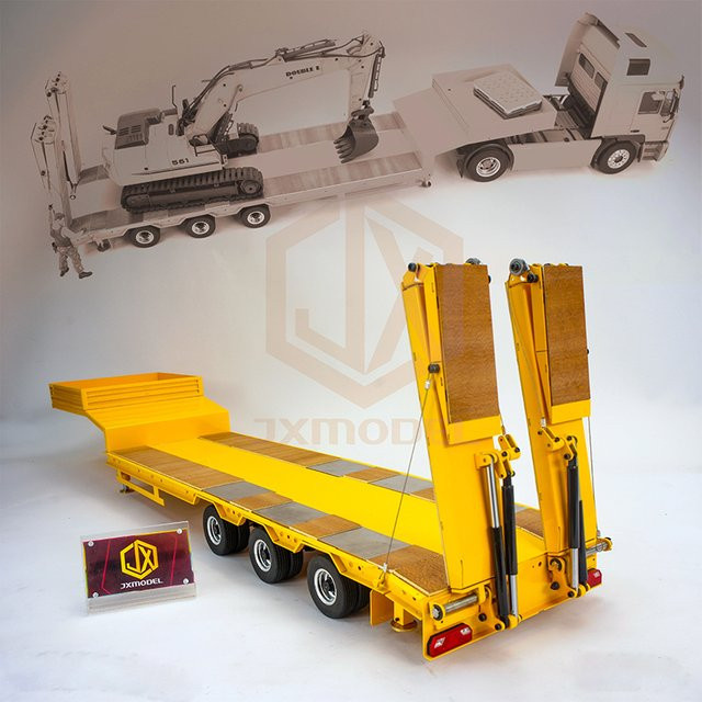 JXMODEL Tamiya Traktor 3-Achsen-Tiefbett-Trittbrett Sattelauflieger, 1:14, Metall - Bild 1