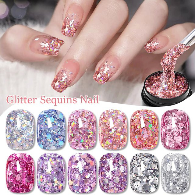 Meet Across Glitzer-Pailletten-Gel-Nagellack, rosa, silberfarben, 8 ml - Bild 1