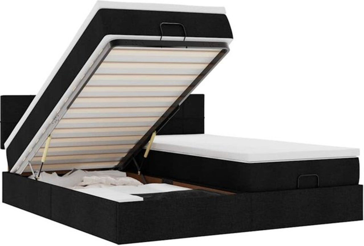 vidaxl Ottoman Polsterbett mit Matratze in Schwarz aus Stoff und Metall, Modernes Bettgestell B/T: 200 x 200 cm - Bild 1