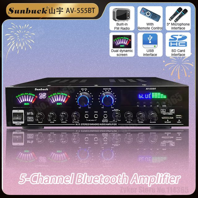 WAPUNO HiFi Stereo Digitaler Bluetooth-Verstärker 555BT/298BT mit max. 2500W für Zuhause, Auto und Karaoke in Schwarz oder Gold - Bild 1