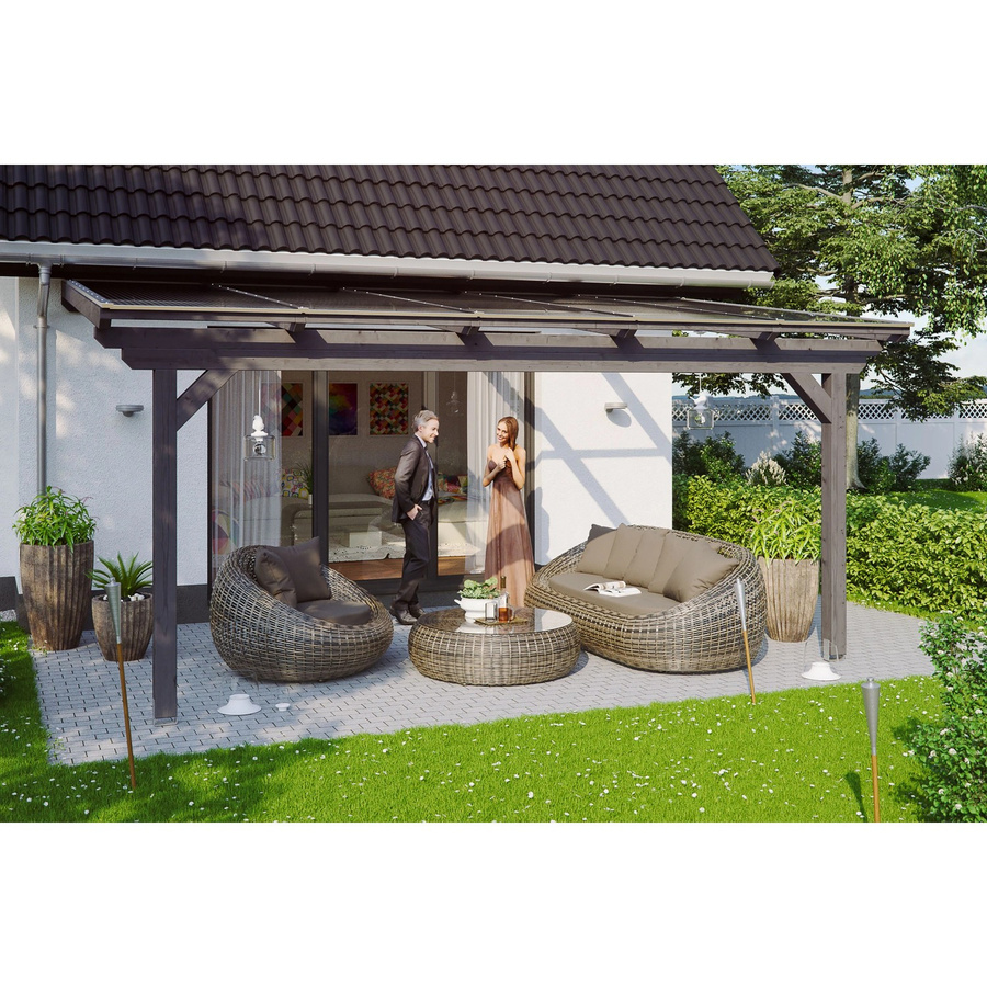 Skan Holz Terrassenüberdachung Ancona aus Leimholz in Schiefergrau mit Polycarbonat-Dach, Breite: 541 cm, Tiefe: 350 cm - Bild 2