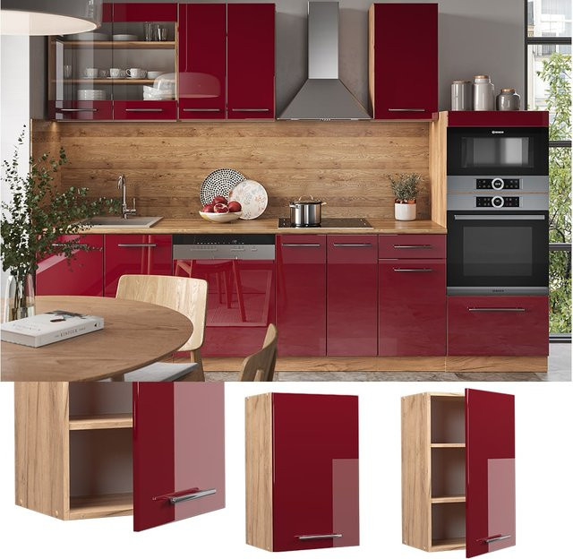 Vicco Hängeschrank Fame-Line Küchenschrank in Eiche Rot Bordeaux Hochglanz mit Softclose-Scharnieren und Einlegeboden, Breite: 45 cm - Bild 1