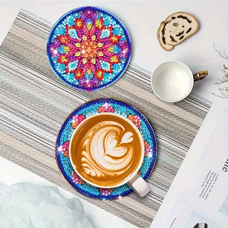 8-teiliges DIY-Diamantmalerei Set mit Mandala-Untersetzern aus Acryl und Halter in Multicolor - Bild 2